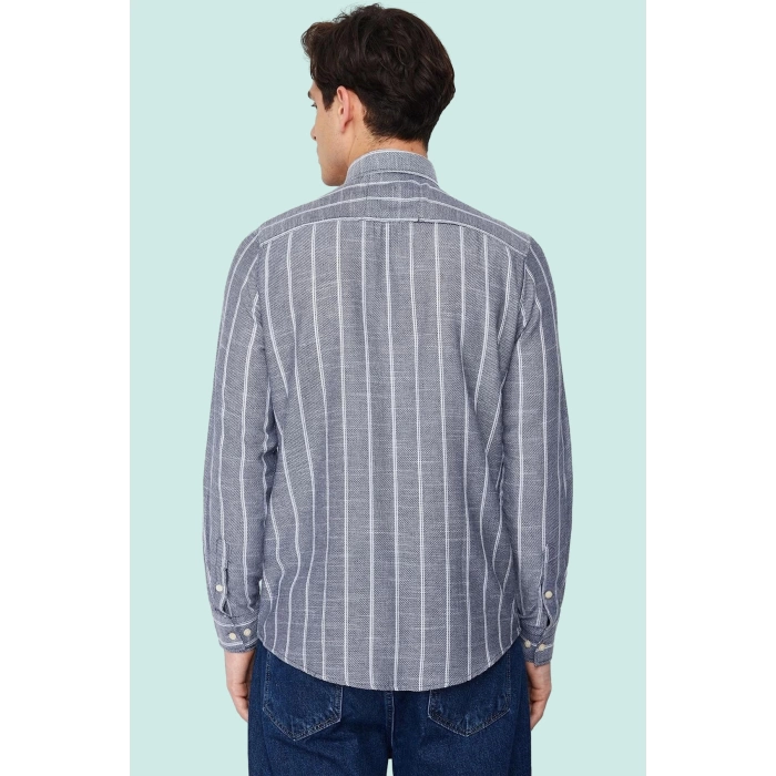 Erkek Slim Fit Çizgili Gömlek Pamuklu İş Ve Günlük Kullanım Hafta Sonu Yaz Aylarının Vazgeçilmezi