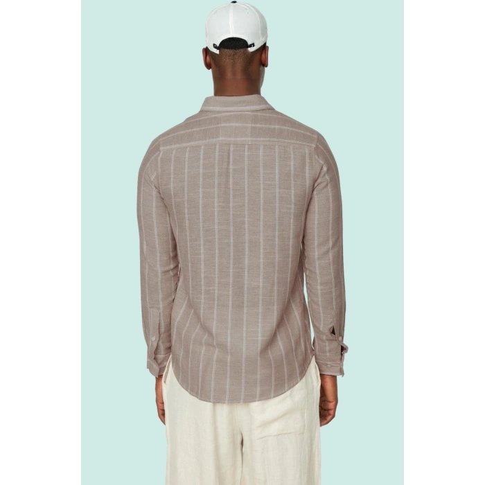 Erkek Slim Fit Çizgili Gömlek Pamuklu İş Ve Günlük Kullanım Hafta Sonu Yaz Aylarının Vazgeçilmezi