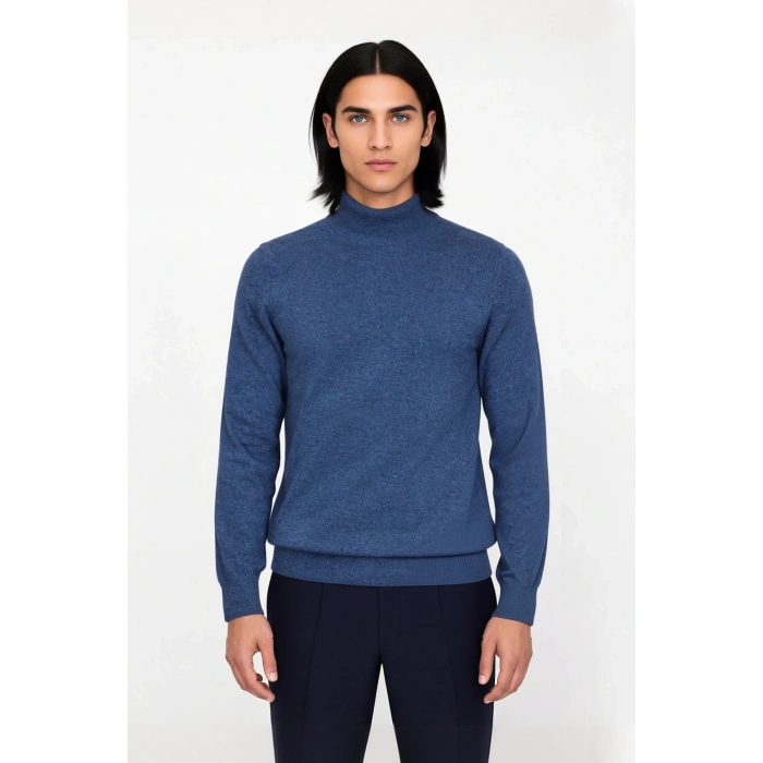 Erkek Slim Fit Dik Yaka Basic Triko Kazak Soğuk Havalarda Konforlu ve Rahat Bir Tarz Sunar