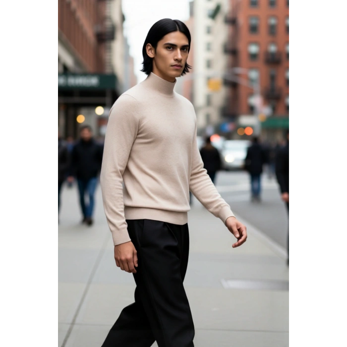 Erkek Slim Fit Dik Yaka Basic Triko Kazak Soğuk Havalarda Konforlu ve Rahat Bir Tarz Sunar