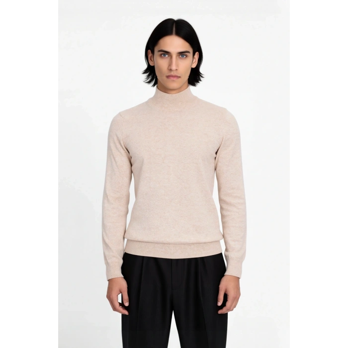 Erkek Slim Fit Dik Yaka Basic Triko Kazak Soğuk Havalarda Konforlu ve Rahat Bir Tarz Sunar