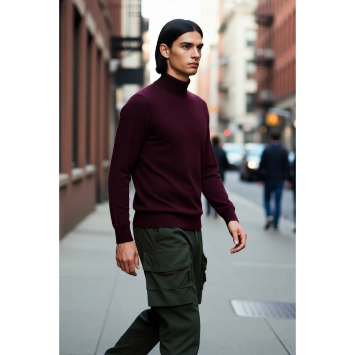 Erkek Slim Fit Dik Yaka Basic Triko Kazak Soğuk Havalarda Konforlu ve Rahat Bir Tarz Sunar