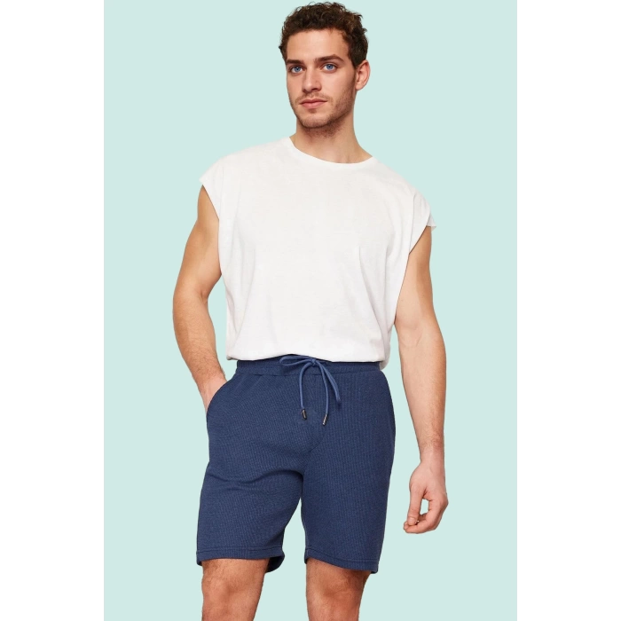 Erkek Slim Fit Dokulu Waffle Şort Lastikli Bel Rahat Günlük Yaz Hafta Sonu Kaliteli Malzeme