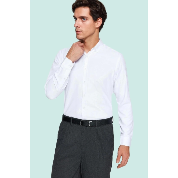 Erkek Slim Fit Gömlek Kolay Ütü Standart Kol Yaka Casual Günlük Kullanım Dayanıklı Malzeme
