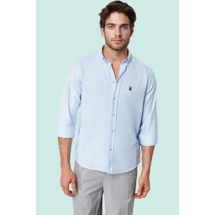 Erkek Slim Fit Kısa Kollu Gömlek Yaka Düz Desen Basic Siluet Rahat Günlük Kaliteli Malzeme