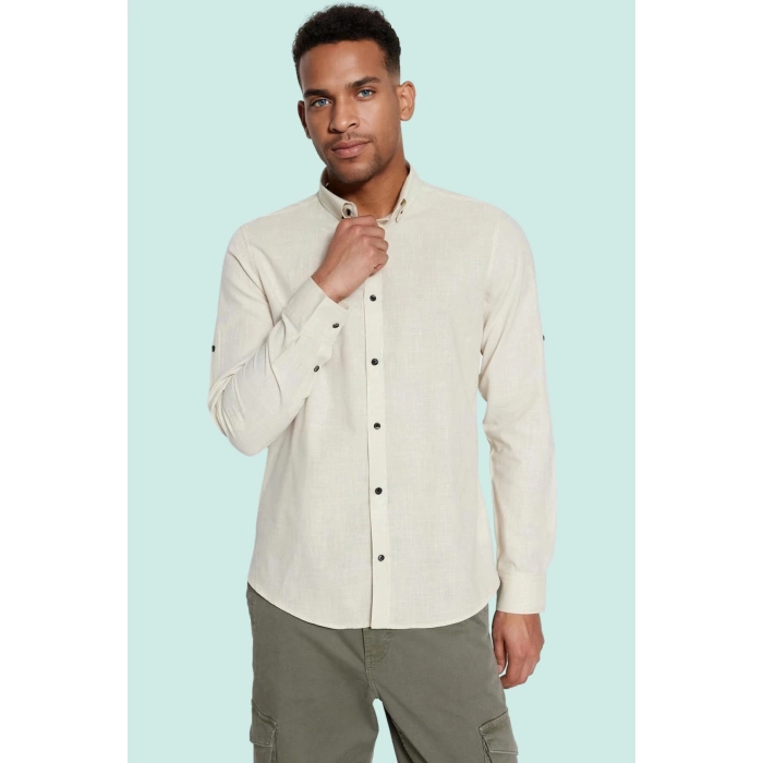 Erkek Slim Fit Uzun Kollu Gömlek Pamuklu Casual Günlük Hafta Sonu Yaz Aylarının Vazgeçilmezi