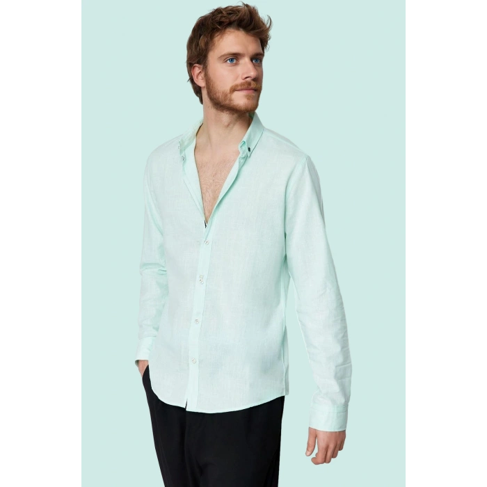 Erkek Slim Fit Uzun Kollu Gömlek Pamuklu Casual Günlük Hafta Sonu Yaz Aylarının Vazgeçilmezi