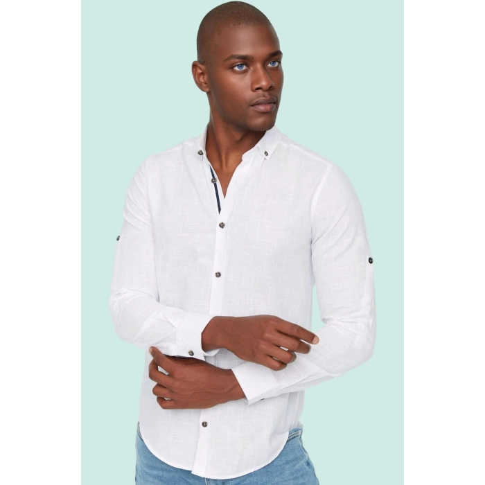 Erkek Slim Fit Uzun Kollu Gömlek Pamuklu Casual Günlük Hafta Sonu Yaz Aylarının Vazgeçilmezi