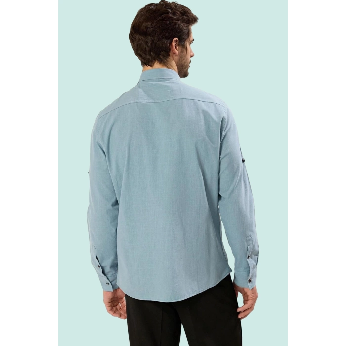 Erkek Slim Fit Uzun Kollu Gömlek Pamuklu Casual Günlük Hafta Sonu Yaz Aylarının Vazgeçilmezi