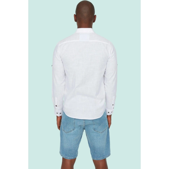 Erkek Slim Fit Uzun Kollu Gömlek Pamuklu Casual Günlük Hafta Sonu Yaz Aylarının Vazgeçilmezi