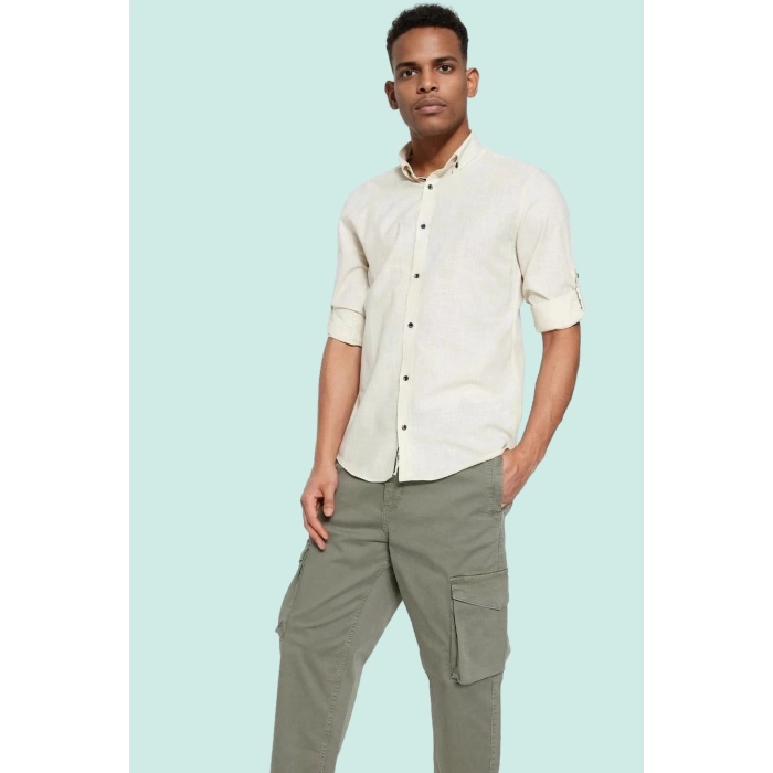 Erkek Slim Fit Uzun Kollu Gömlek Pamuklu Casual Günlük Hafta Sonu Yaz Aylarının Vazgeçilmezi