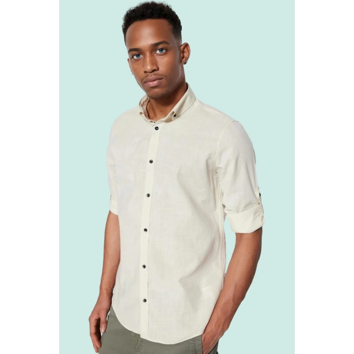 Erkek Slim Fit Uzun Kollu Gömlek Pamuklu Casual Günlük Hafta Sonu Yaz Aylarının Vazgeçilmezi