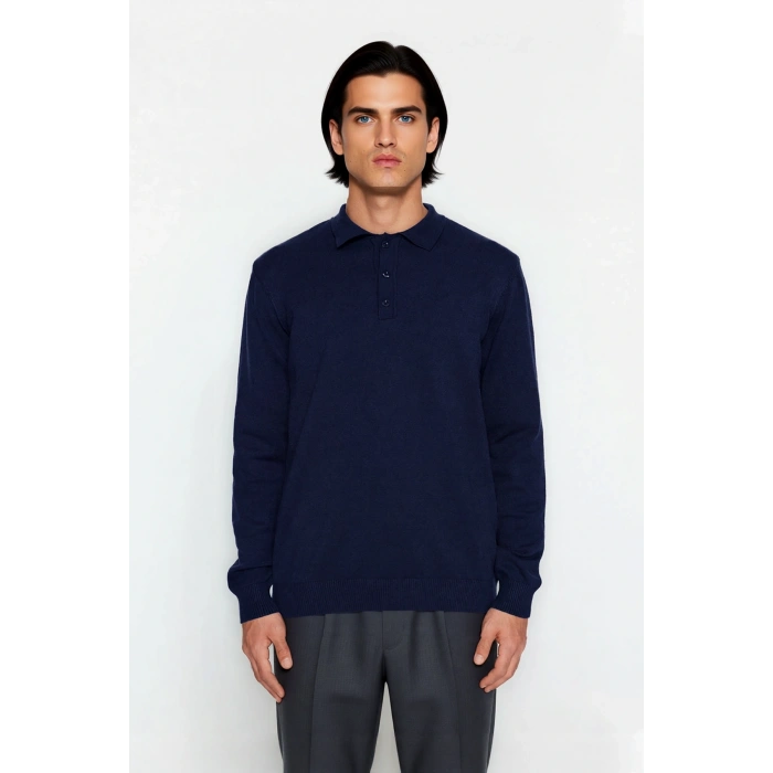 Erkek Smart Casual Polo Yaka Düz Triko Kazak Kış Kombinlerine Modern Bir Dokunuş Kaliteli Şık