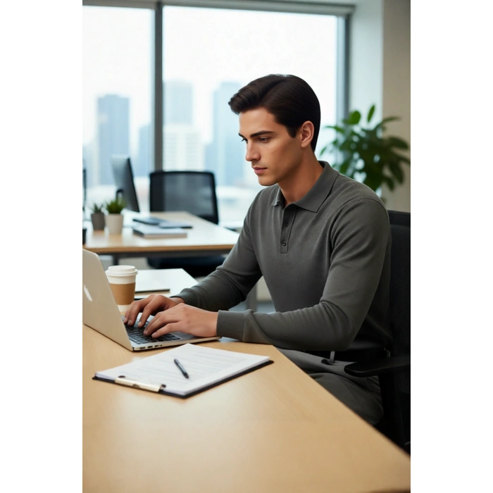 Erkek Smart Casual Polo Yaka Düz Triko Kazak Kış Kombinlerine Modern Bir Dokunuş Kaliteli Şık