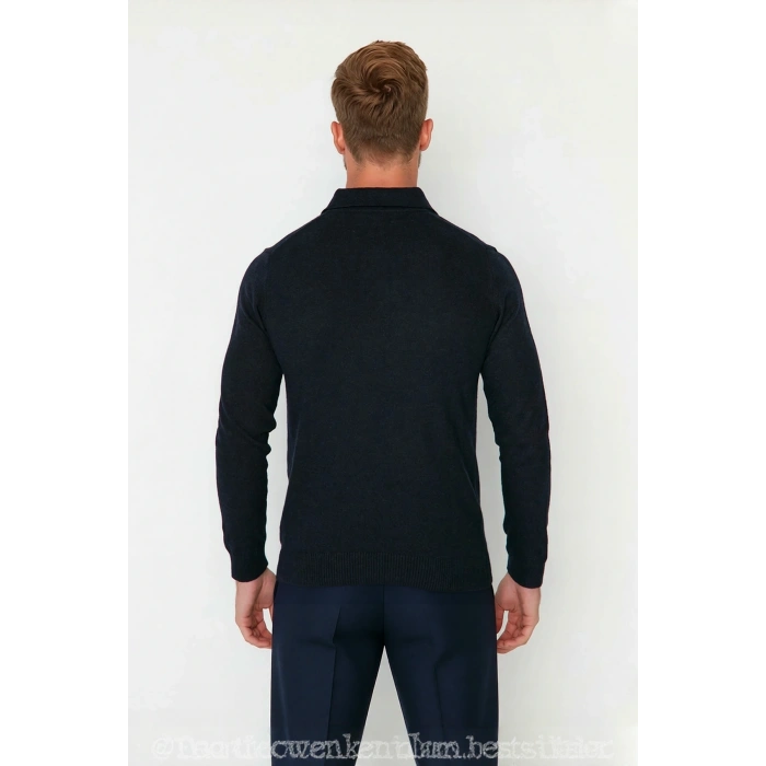 Erkek Smart Polo Yaka Triko Kazak Fitted Kalıp Uzun Kollu Günlük Tarz İçin İdeal Seçim Kaliteli