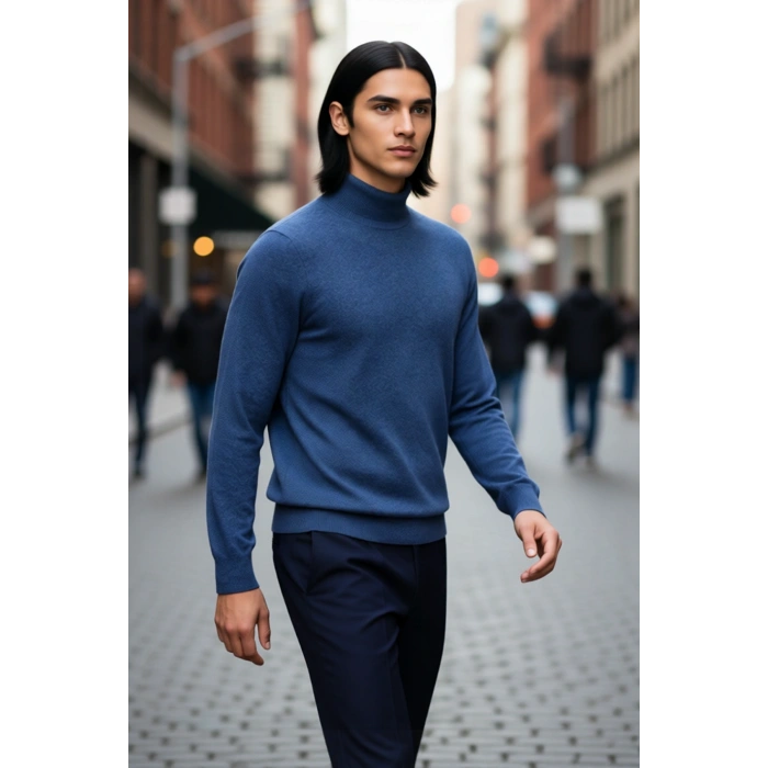 Erkek Standart Kol Fitted Kalıp Triko Kazak Günlük Giyimde Zarafet ve Şıklığı Birleştirir Kaliteli