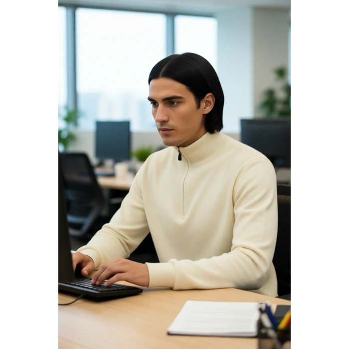 Erkek Standart Kol Regular Kesim Fermuarlı Dik Yaka Triko Kazak Sonbahar Kış İçin Basic Şıklık