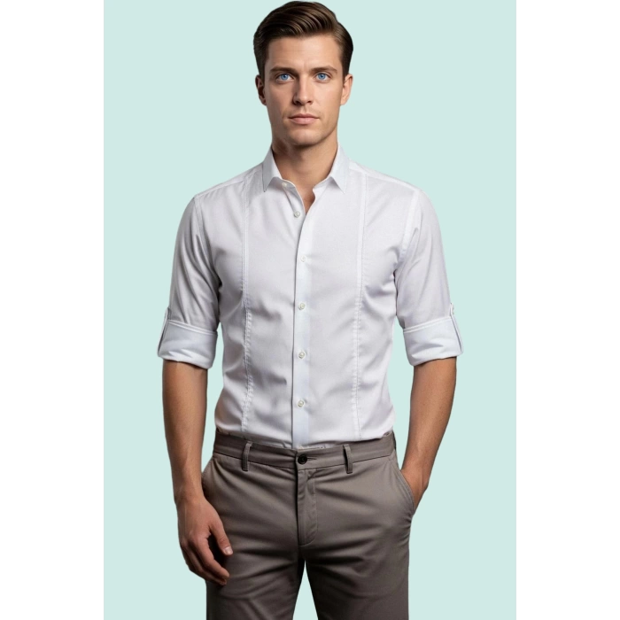 Erkek Super Slim Fit Gömlek Ottoman Dokuma Günlük Ve İş Hayatı Hafta Sonu Kaliteli Malzeme