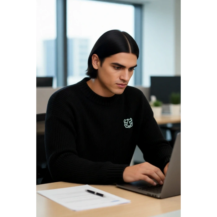 Erkek Triko Oversize Kesim Bisiklet Yaka Sargı Nakışlı Rahat Kazak Soğuk Günlerin Şıklığı Kaliteli