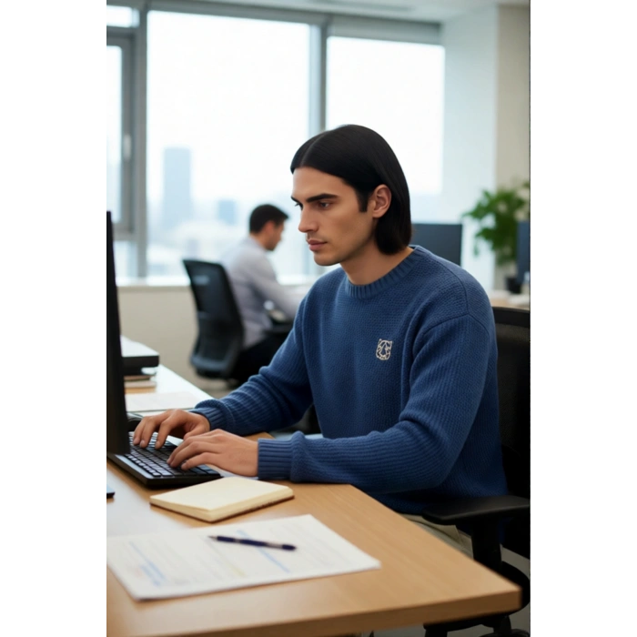 Erkek Triko Oversize Kesim Bisiklet Yaka Sargı Nakışlı Rahat Kazak Soğuk Günlerin Şıklığı Kaliteli