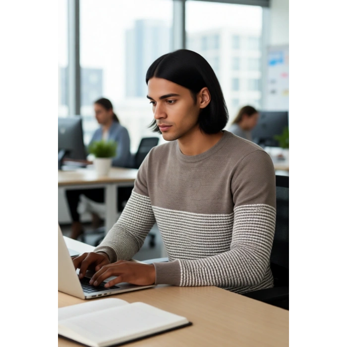 Erkek Uzun Kol Bisiklet Yaka Çizgili Triko Kazak Soğuk Havalarda Şıklık ve Konfor Sunar Kaliteli