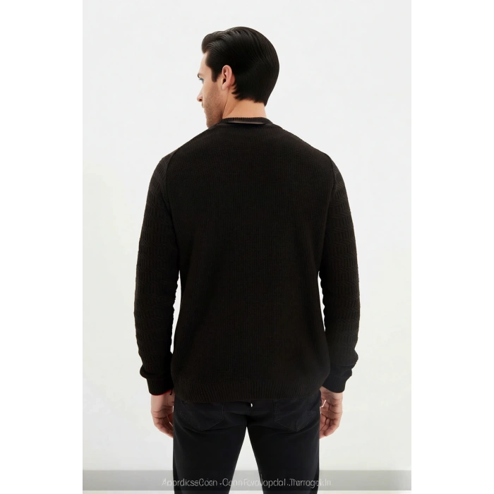 Erkek Uzun Kollu Fitted Kesim Basic Dokulu Triko Kazak Soğuk Havalarda Tarz Sahibi Görünüm