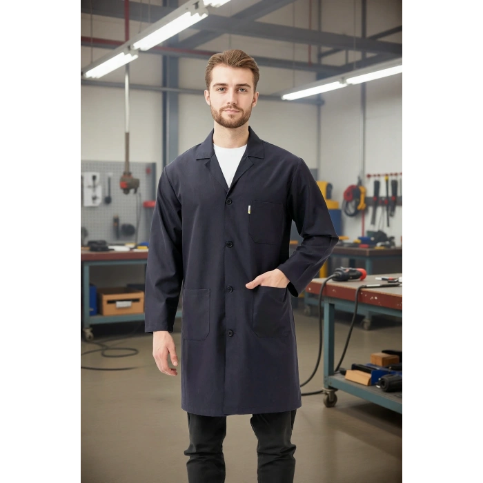 Erkek Uzun Kollu İş Önlüğü 75 Polyester OEKOTEX Vanessa Önlük Yaka Rahat