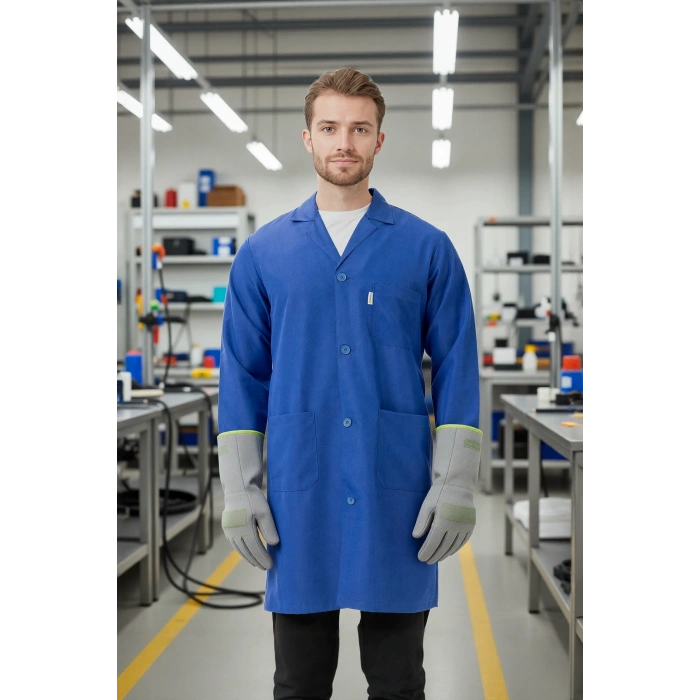 Erkek Uzun Kollu İş Önlüğü 75 Polyester OEKOTEX Vanessa Önlük Yaka Rahat