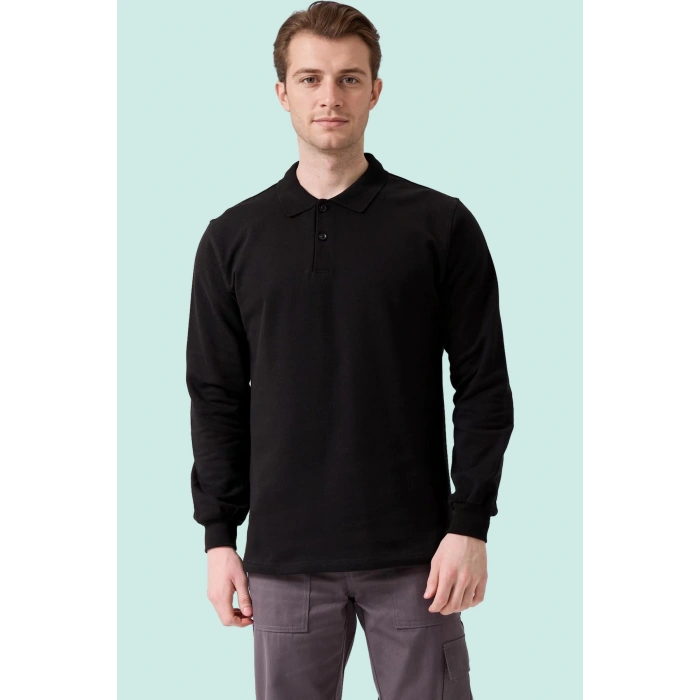Erkek Uzun Kollu Polo Yaka Sweatshirt Pamuk Galanthus Sweat Pamuklu İş Günlük İçin