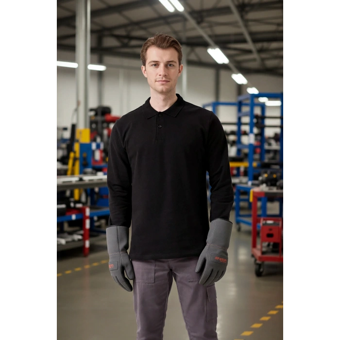 Erkek Uzun Kollu Polo Yaka Sweatshirt Pamuk Galanthus Sweat Pamuklu İş Günlük İçin