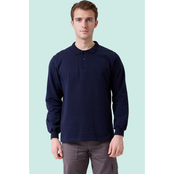 Erkek Uzun Kollu Polo Yaka Sweatshirt Pamuk Galanthus Sweat Pamuklu İş Günlük İçin