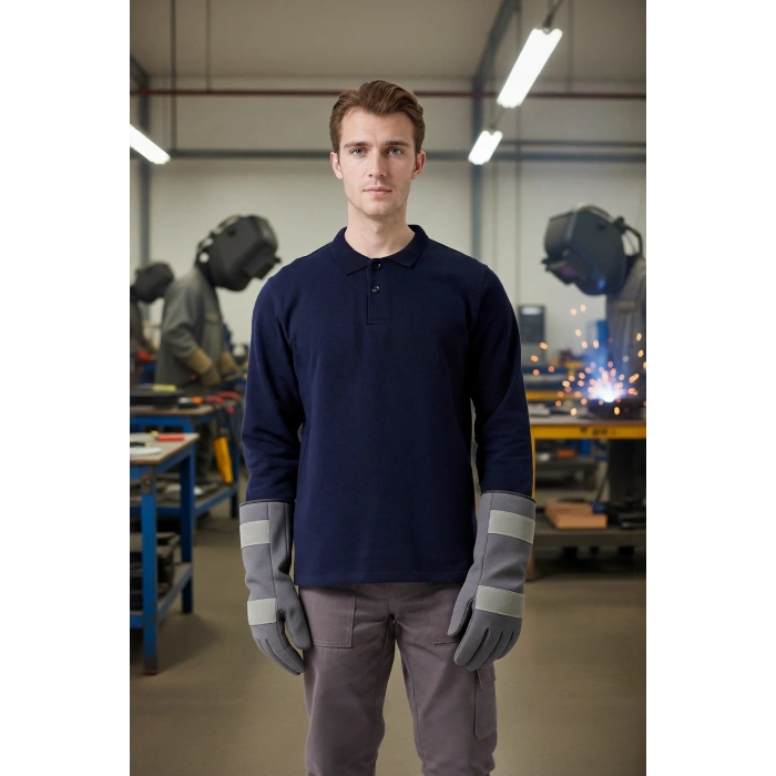 Erkek Uzun Kollu Polo Yaka Sweatshirt Pamuk Galanthus Sweat Pamuklu İş Günlük İçin