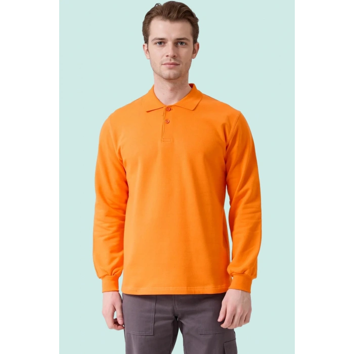 Erkek Uzun Kollu Polo Yaka Sweatshirt Pamuk Galanthus Sweat Pamuklu İş Günlük İçin