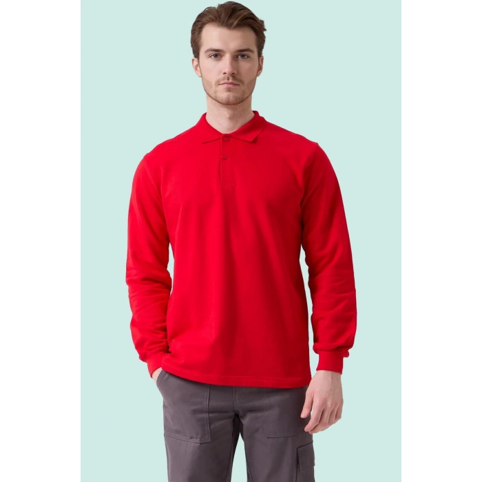 Erkek Uzun Kollu Polo Yaka Sweatshirt Pamuk Galanthus Sweat Pamuklu İş Günlük İçin