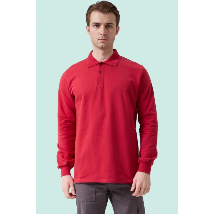 Erkek Uzun Kollu Polo Yaka Sweatshirt Pamuk Galanthus Sweat Pamuklu İş Günlük İçin