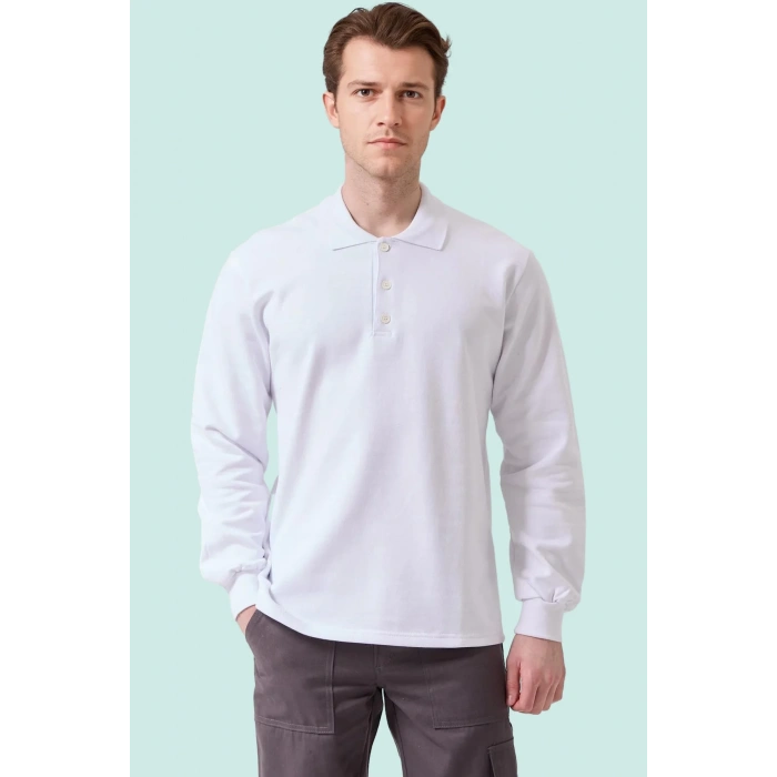 Erkek Uzun Kollu Polo Yaka Sweatshirt Pamuk Galanthus Sweat Pamuklu İş Günlük İçin