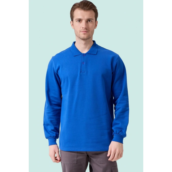Erkek Uzun Kollu Polo Yaka Sweatshirt Pamuk Galanthus Sweat Pamuklu İş Günlük İçin