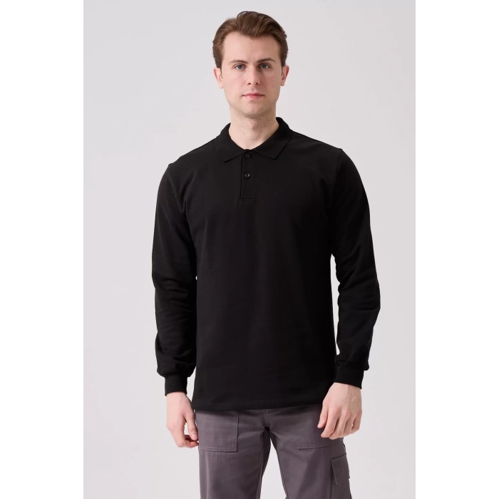 Erkek Uzun Kollu Polo Yaka Sweatshirt Pamuk Galanthus Sweat Pamuklu İş Günlük İçin