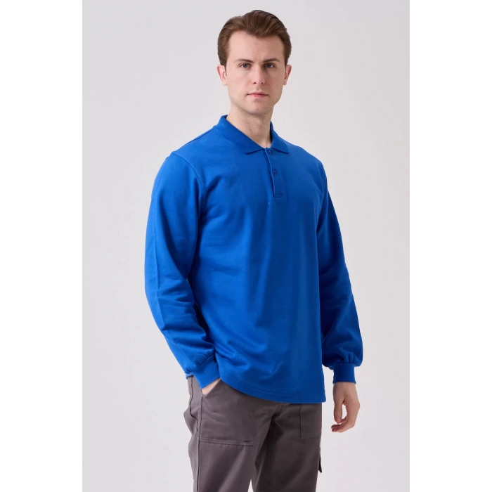 Erkek Uzun Kollu Polo Yaka Sweatshirt Pamuk Galanthus Sweat Pamuklu İş Günlük İçin