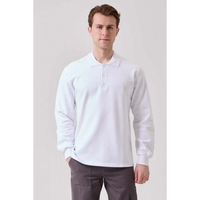Erkek Uzun Kollu Polo Yaka Sweatshirt Pamuk Galanthus Sweat Pamuklu İş Günlük İçin