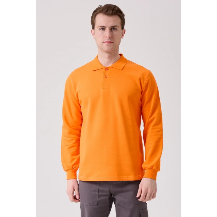 Erkek Uzun Kollu Polo Yaka Sweatshirt Pamuk Galanthus Sweat Pamuklu İş Günlük İçin