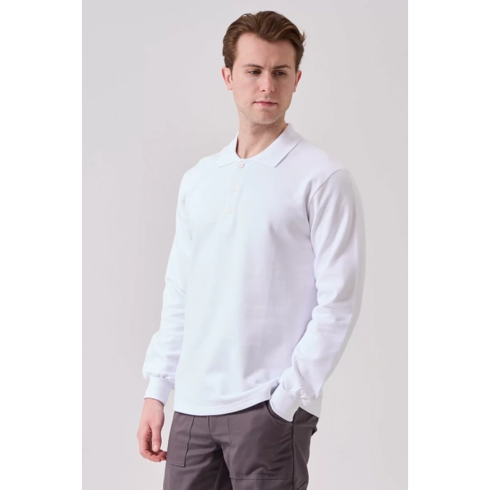 Erkek Uzun Kollu Polo Yaka Sweatshirt Pamuk Galanthus Sweat Pamuklu İş Günlük İçin