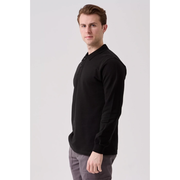 Erkek Uzun Kollu Polo Yaka Sweatshirt Pamuk Galanthus Sweat Pamuklu İş Günlük İçin