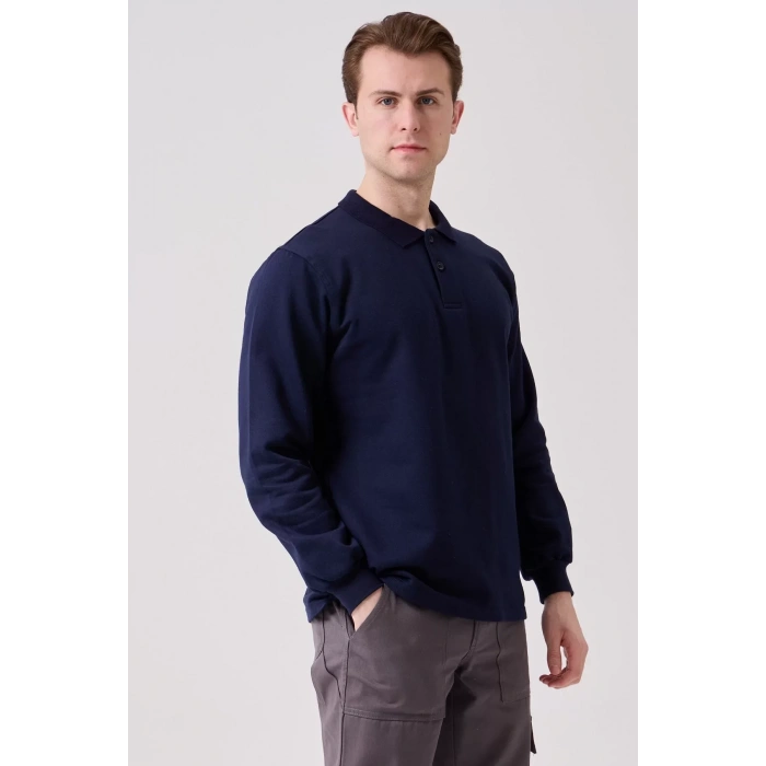 Erkek Uzun Kollu Polo Yaka Sweatshirt Pamuk Galanthus Sweat Pamuklu İş Günlük İçin