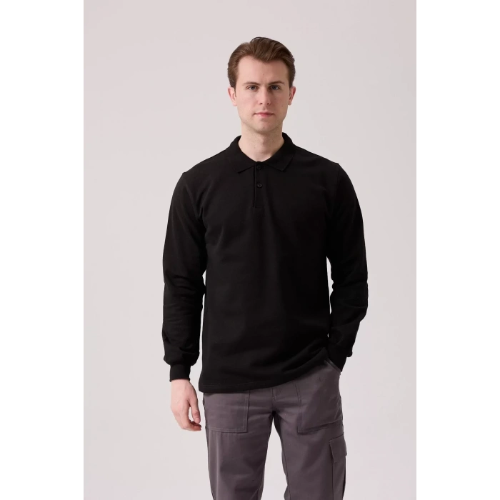 Erkek Uzun Kollu Polo Yaka Sweatshirt Pamuk Galanthus Sweat Pamuklu İş Günlük İçin