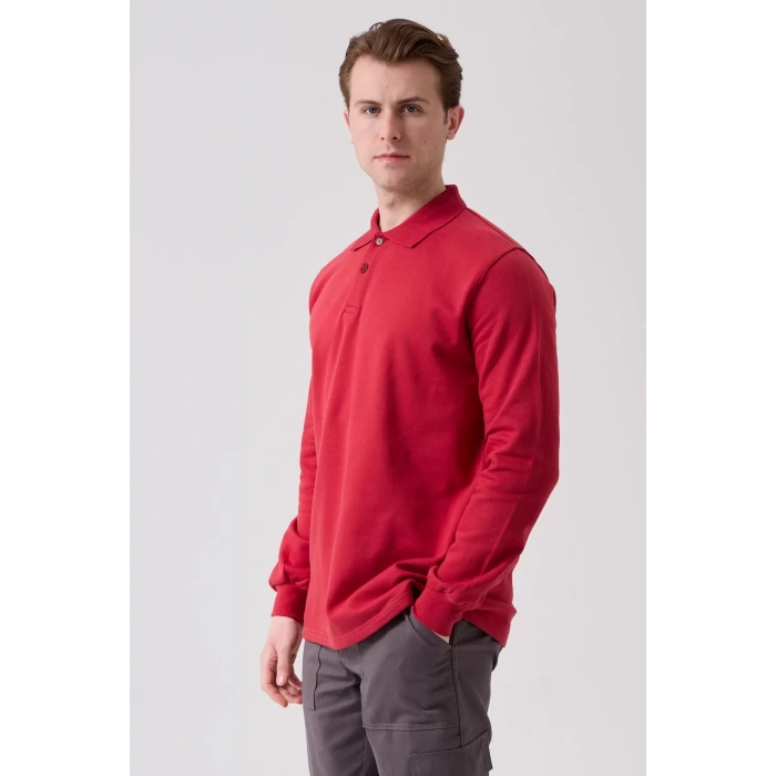 Erkek Uzun Kollu Polo Yaka Sweatshirt Pamuk Galanthus Sweat Pamuklu İş Günlük İçin