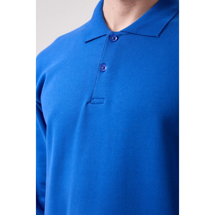 Erkek Uzun Kollu Polo Yaka Sweatshirt Pamuk Galanthus Sweat Pamuklu İş Günlük İçin