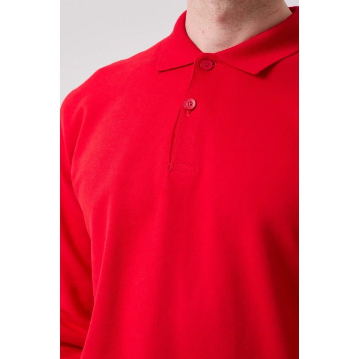 Erkek Uzun Kollu Polo Yaka Sweatshirt Pamuk Galanthus Sweat Pamuklu İş Günlük İçin