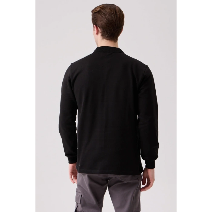 Erkek Uzun Kollu Polo Yaka Sweatshirt Pamuk Galanthus Sweat Pamuklu İş Günlük İçin