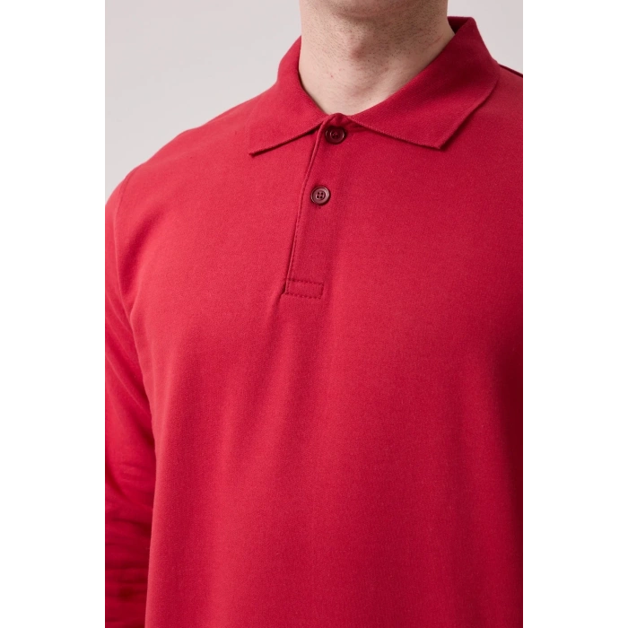 Erkek Uzun Kollu Polo Yaka Sweatshirt Pamuk Galanthus Sweat Pamuklu İş Günlük İçin